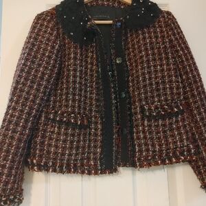 Zara Tweed Blazer Size M With Lace Pearl Collar